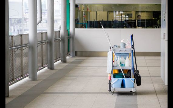 Cleaning equipment in cart on the floor. Industrial and Factory Cleaning Services Edinburgh & Glasgow